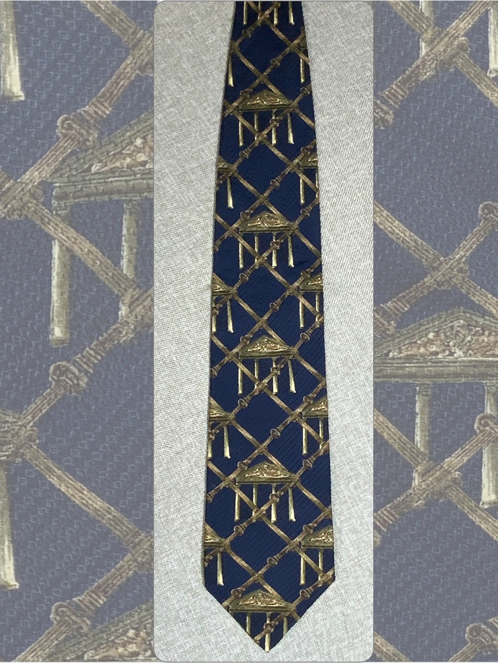 Structure Silk Tie Navy Gold Neoclassical Necktie